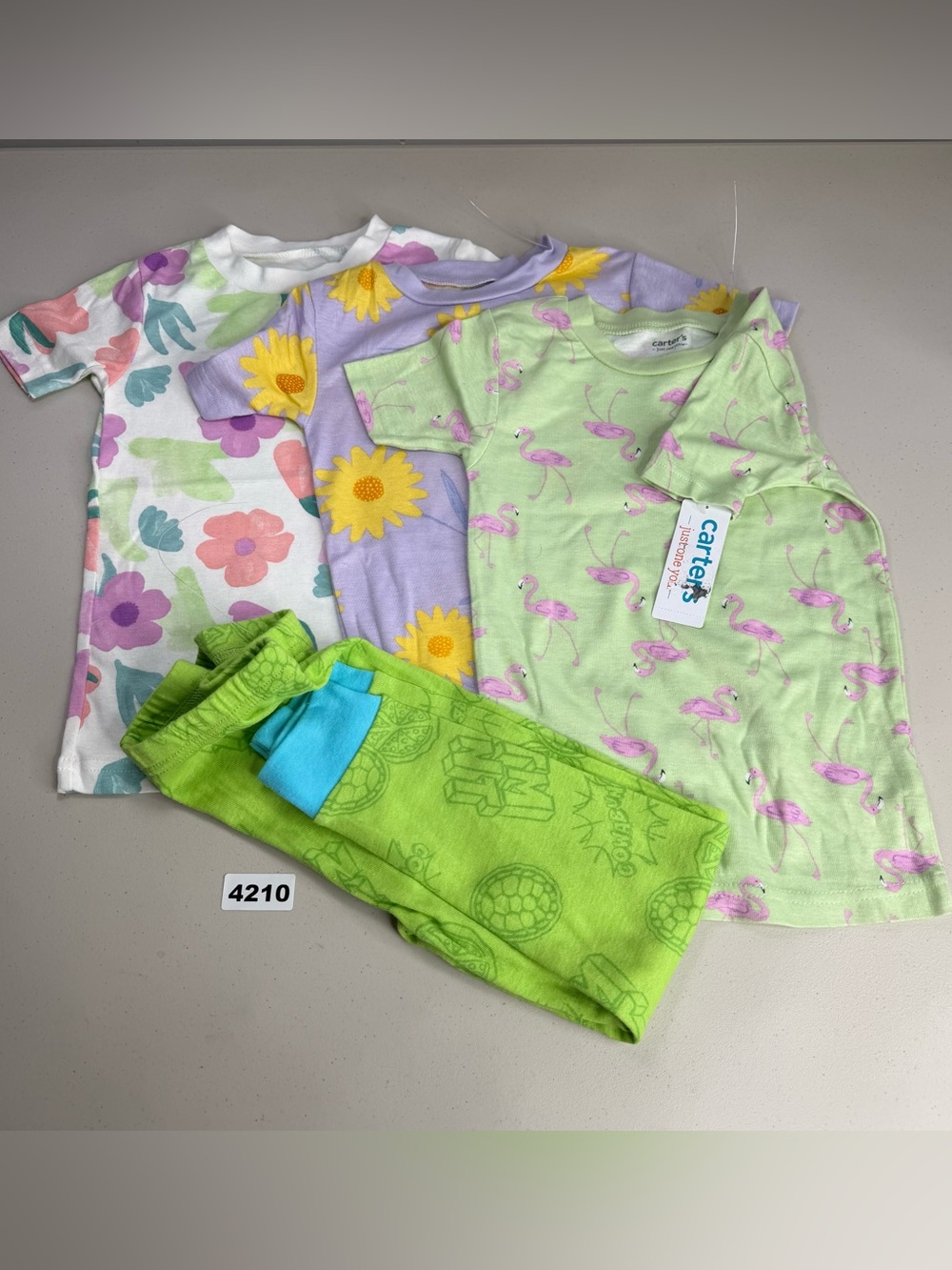 Carter’s Girls 5T Cotton 4 Piece Pajama Set Floral Flamingo Short Sleeve